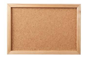 Cork board with wooden frame isolated on white or transparent background
