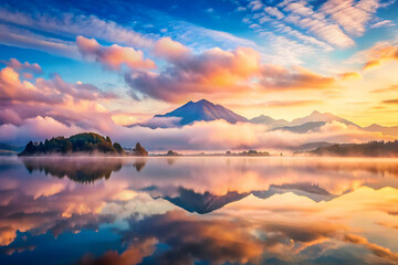 Fototapeta premium A beautiful mountain range is reflected in the water