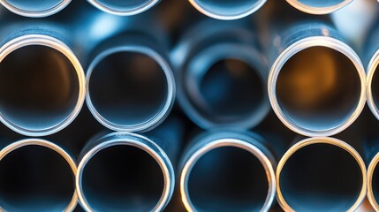 New silver zinc pipes stacked together to assist in construction support