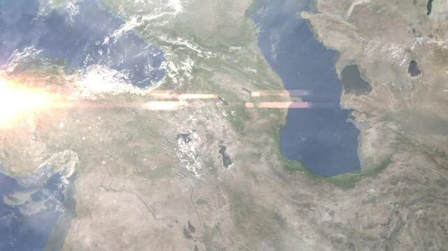 Zooming in on Nakhchivan, Azerbaijan frome space - Perfect for Travel Intros and Backgrounds. Realistic 3D Animation.
