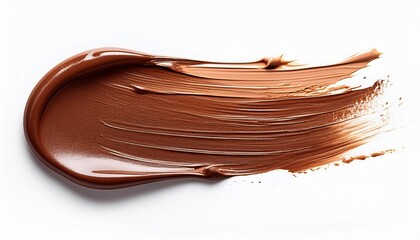 Rich Earthy Brown Paint Swatch on White Background. Smooth Brush Stroke Displaying Gradient Texture and Pigmentation, Highlighting Glossy and Matte Elements of a Luxurious Creamy Formula