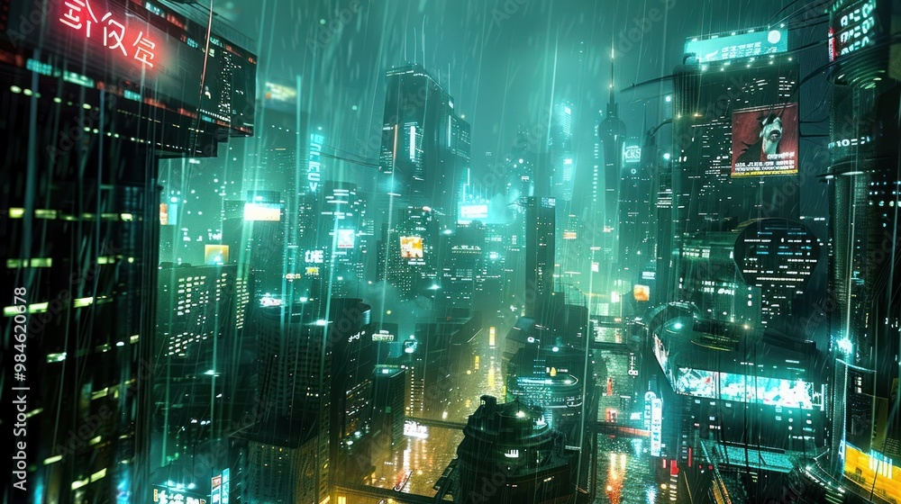 Poster cyberpunk cityscape