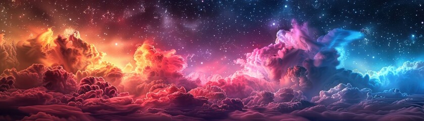 A colorful sky with clouds and stars