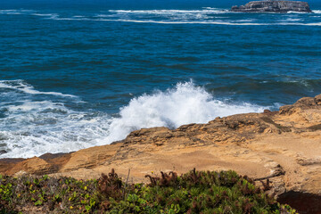 Waves Crashing at Devils Punchbowl, Oregon Coast, Summer, Oregon