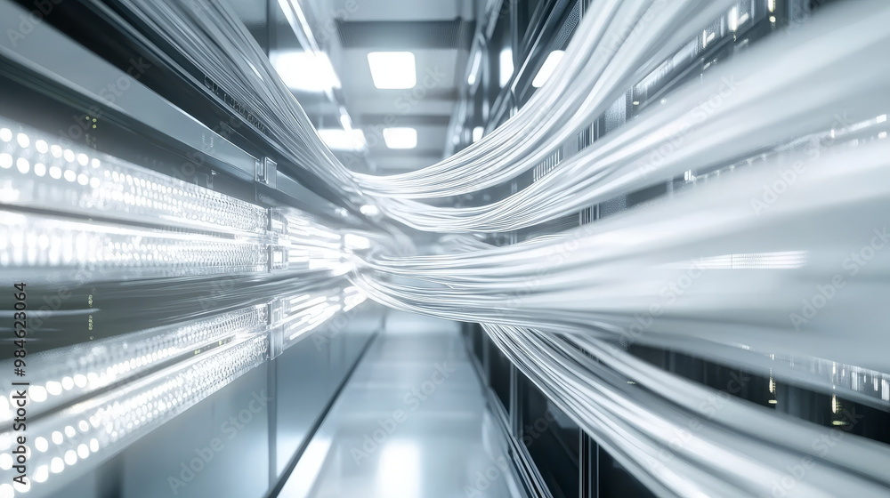 Aufkleber close up of data cables in server room, showcasing perfectly organized setup. sleek design and illum