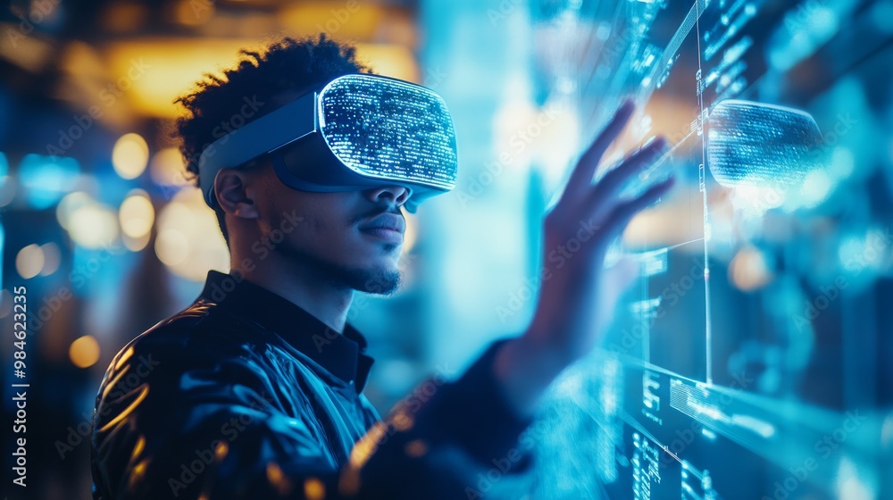 Poster a student in a modern classroom uses a vr headset to explore artificial intelligence and machine lea