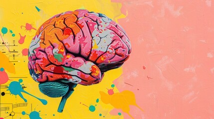 Creative artistic brain illustration with colorful splashes symbolizing creativity and thought process