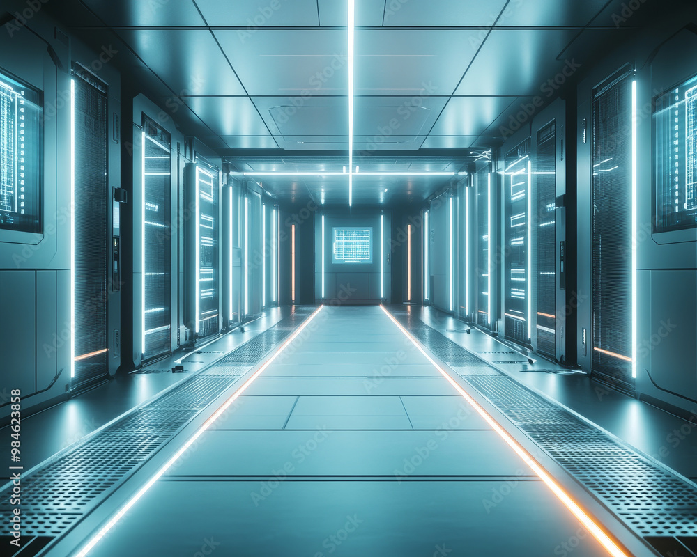 Aufkleber a high tech server room featuring glowing neon cables and sleek design, showcasing advanced technolo