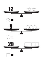 Pan Balance Worksheet For Kids. Vector Design on White Background