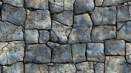 Obraz premium Normal map of interlocking textured cracked bricks Seamless pattern of pathway texture Slab sidewalk bump mapping Cobblestone footpath or patio 3D rendering shader illustration