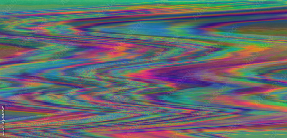 Aufkleber Digital representation of a television screen with static interference, displaying glitchy colored lines and patterns. A monitor that shows failures, malfunctions, and lack of a clear signal.