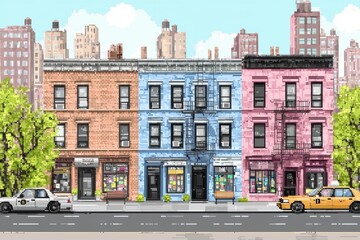 Fototapeta premium Vibrant row of colorful buildings in urban cityscape