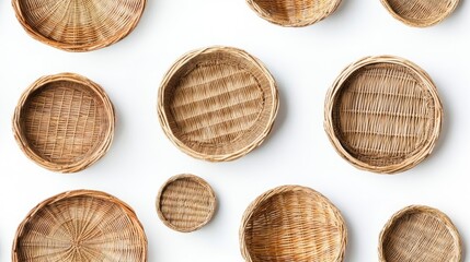 Rattan baskets on a white background