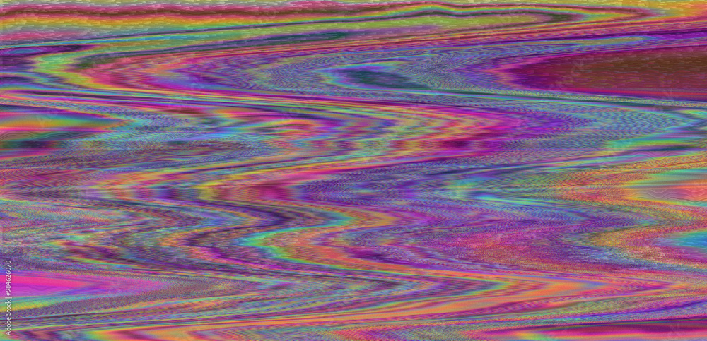 Aufkleber digital glitch or a distorted video signal, with sharp angles and jagged lines of iridescent colors,