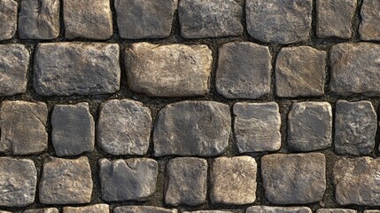 Obraz premium Cobblestone natural stone pavers embedded in concrete Seamless tileable repeating square 3D rendering texture