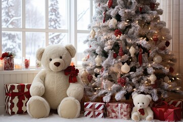 A Teddy Bear Christmas Winter Wonderland, Toys and Christmas Tree