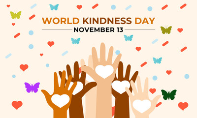 Fototapeta premium World Kindness Day Vector Illustration on November 13. Hand with Earth and Love for Charitable Assistance Banner, poster and background design template. eps 10.