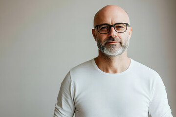 Obraz premium Stylish Middle-Aged Man in Modern Casual Attire, Radiating Confidence and Charisma, Ideal for Professional and Lifestyle Photography in a Studio Setting