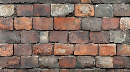 Obraz premium Weathered Brick Wall with Irregular Mortar Joints