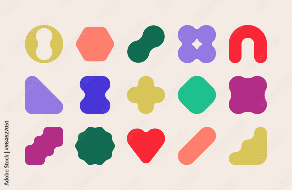 Wall mural set of colorful geometric rounded shapes