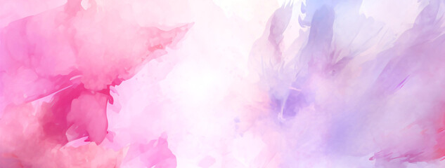 Fototapeta premium Watercolor wash creates a dreamy, abstract background with soft pink and purple hues on a transparent canvas