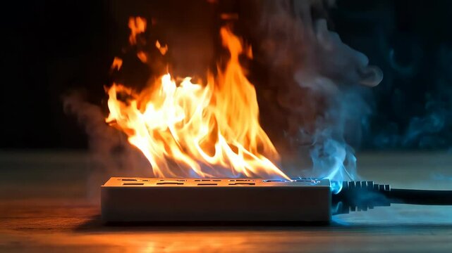 A power strip with a catching fire electrical plug.