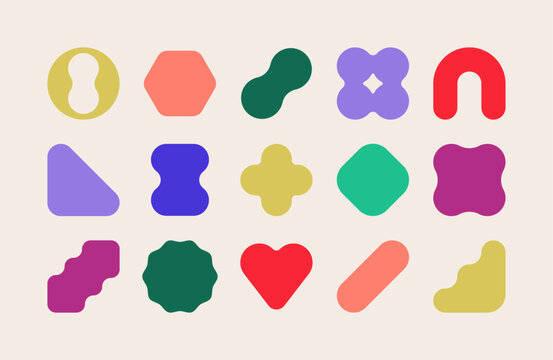 Set of colorful geometric rounded shapes