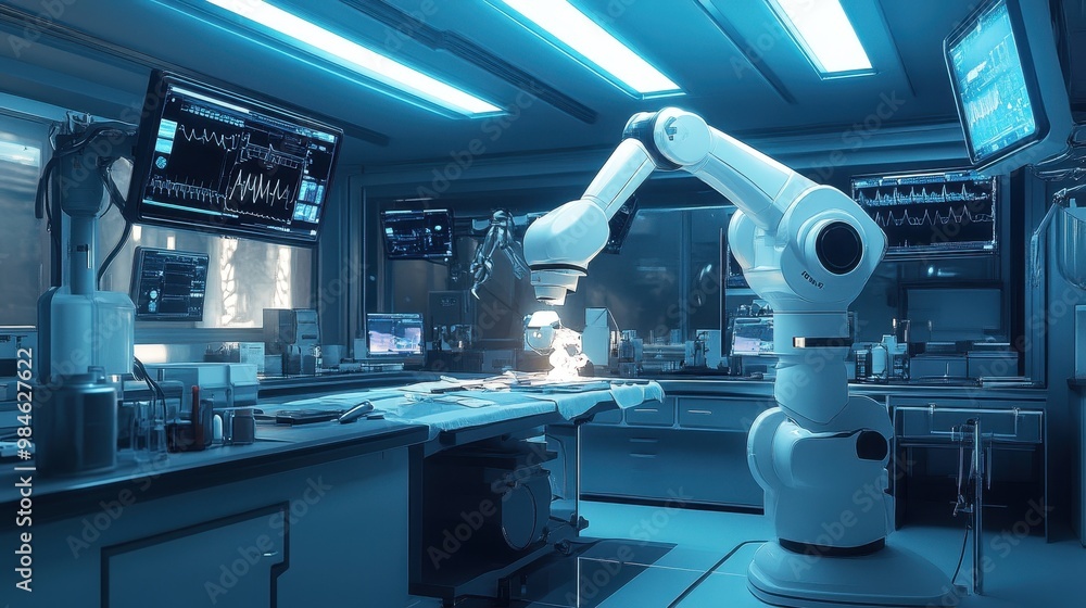 Poster robotic arm in advanced laboratory monitoring systems
