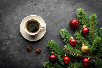 christmas still life with cup of coffee