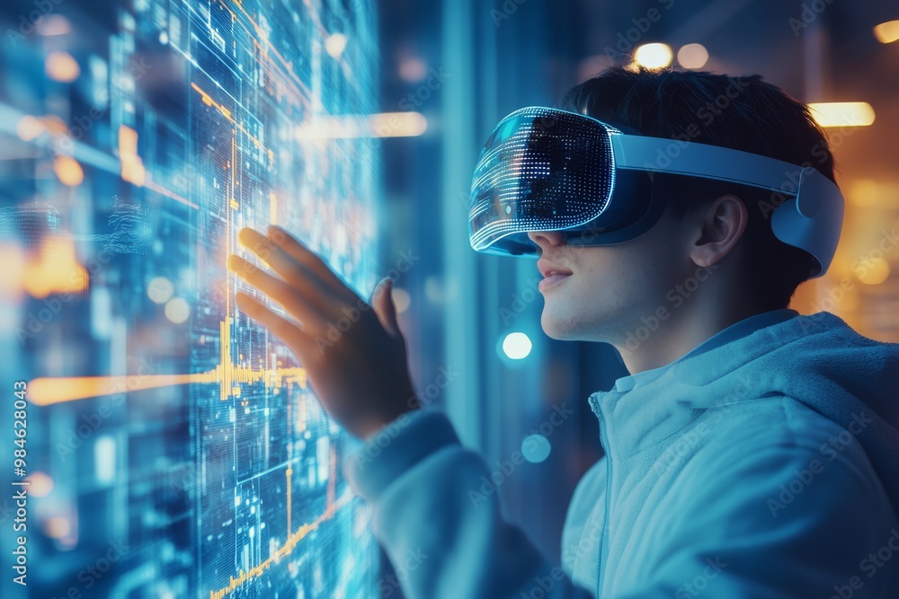 Poster a dedicated school student explores interactive learning using a vr headset and advanced ai technolo
