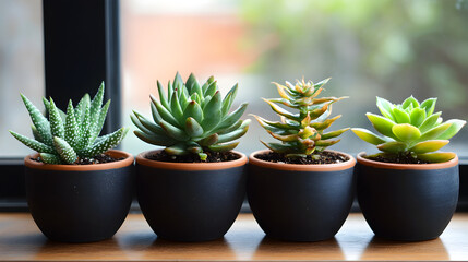 Small garden plants in simple pots.


