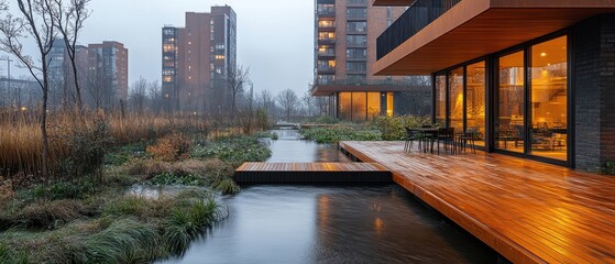 Fototapeta premium Urban Oasis: Modern Architecture in Harmony with Nature.