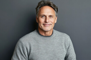 Obraz premium Portrait of a Middle-Aged Man Exuding Confidence and Elegance, Perfect for Professional and Lifestyle Imagery in a Casual Yet Sophisticated Setting