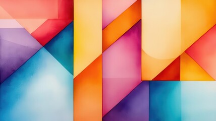Obraz premium Multicolored geometric shapes, sharp lines, and flowing transitions, watercolor illustration