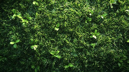 Obraz premium Lush Green Grass with Sprouting Plants