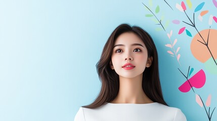 Businesswoman standing confidently in front of a whiteboard with a projected growth strategy, emphasizing ambition and achievement.