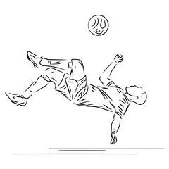 line art illustration of footballer action bycycle kick
