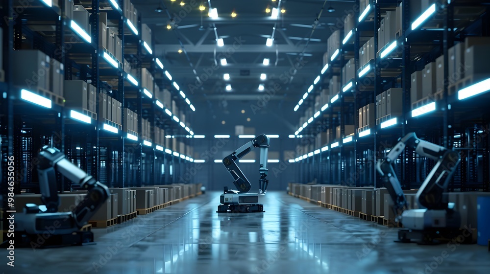 Poster cloud powered robotic warehouse with automated logistics software and connected systems