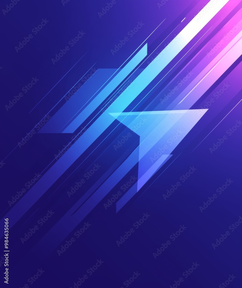 Poster blue arrow on dark purple gradient background. versatile vector design element for presentations, bu