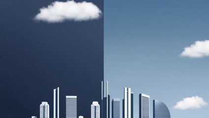 Fototapeta premium Urban Skyline Split Between Day and Night