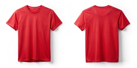 Front and Back View of Red T-shirt on White Background
