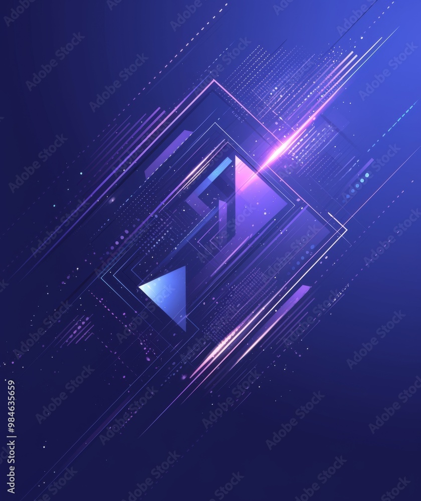 Poster blue arrow on dark purple gradient background. versatile vector design element for presentations, bu