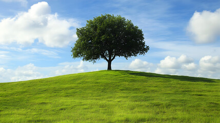 Obraz premium A lone tree standing in a grassy meadow.