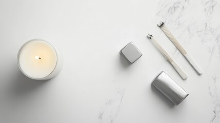 Naklejka premium Minimalist Spa and Beauty Products on Marble Background