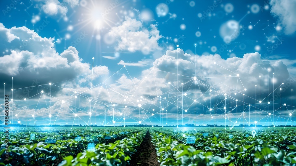 Aufkleber precision farming with cloud connected drones and sensors in agricultural field