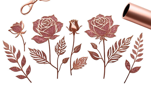  line flower drawing silhouette gold glitter rose illustration rose flower flora drawing floral plant hand-drawn line art vignetting outline doodle vintage nature botanical blossom bloom artwork
