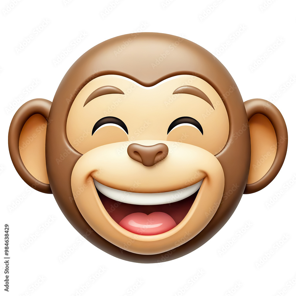 Wall mural a joyful cartoon monkey face, smiling with wide eyes and a big grin. its brown fur and round ears cr