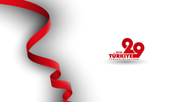 White background design with wavy red ribbon and turkish typography concept - Powered by Adobe