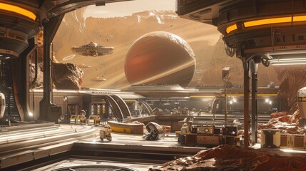 Obraz premium Futuristic Space Station on a Red Planet