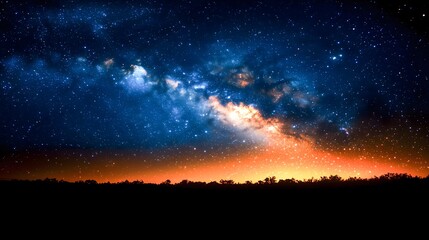 Naklejka premium Milky Way galaxy, showcasing a dense star field with a bright, glowing band of stars